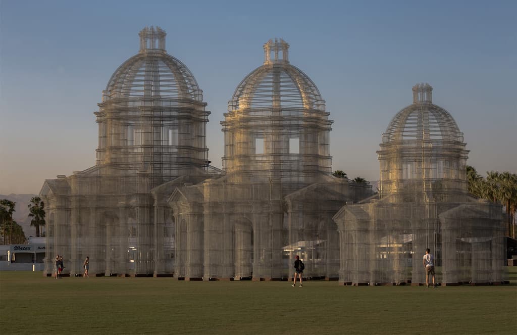 Edoardo Tresoldi builds ghostly arches in the desert at Coachella Festival