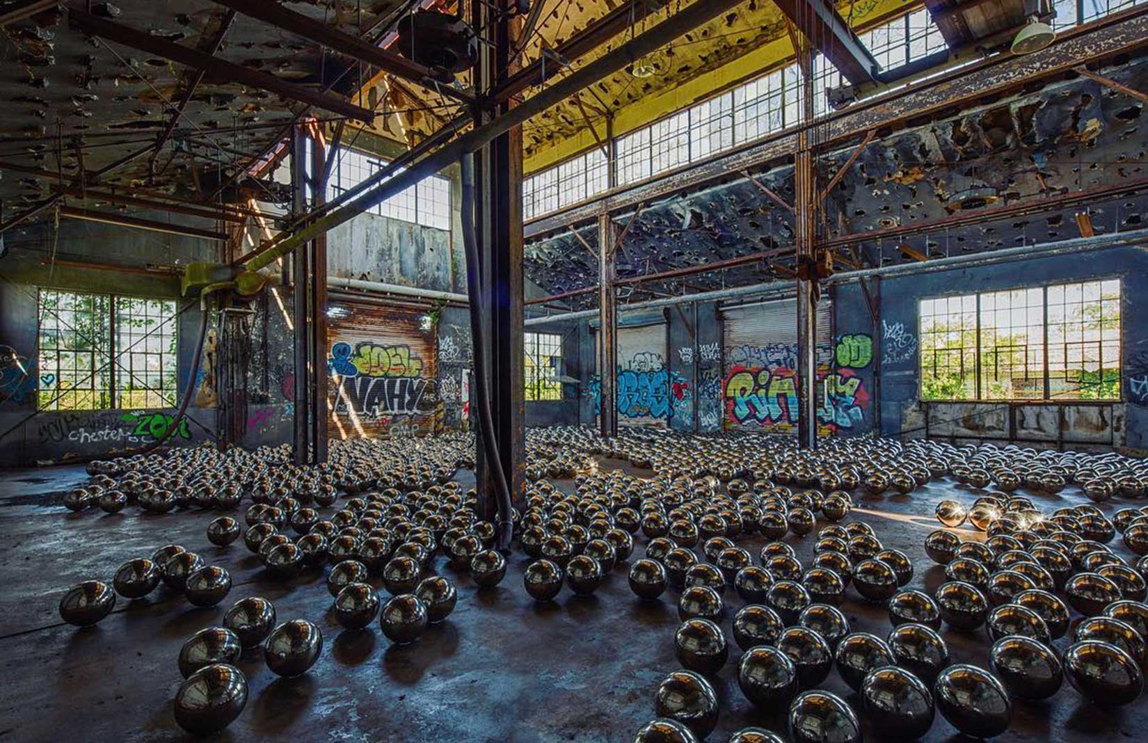 Yayoi Kusama's Narcissus Garden installation at the Rockaways, Fort Tilden