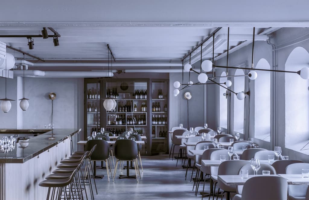 Muted tones set the scene inside Helsinki's Maannos restaurant