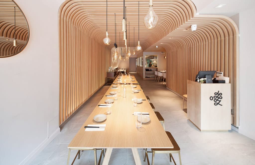 New York noodle joint Hunan Slurp is shaped like a wooden cocoon
