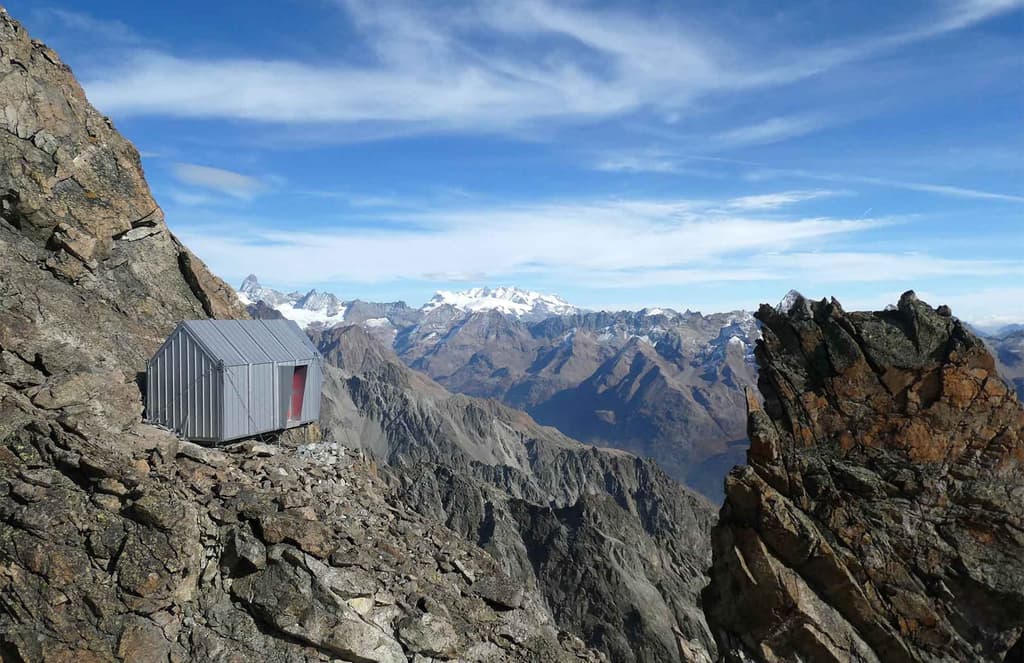 Tiny Alps hut clings to a mountainside like a goat