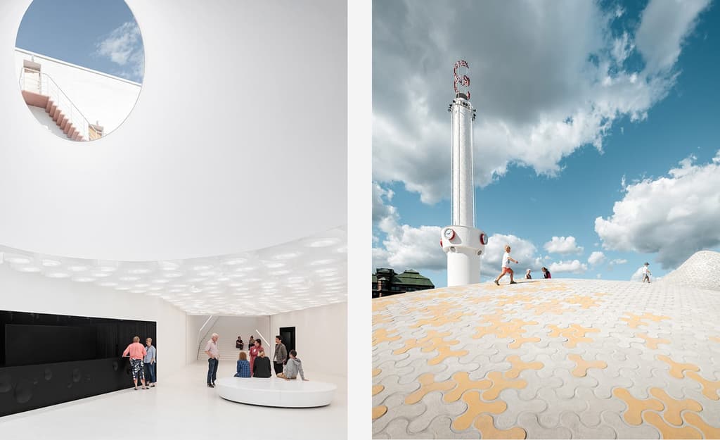 Amos Rex museum interior and Helsinki Plaza public realm