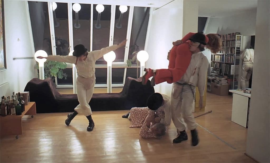 Still from the Jaffe House scene in A Clockwork Orange