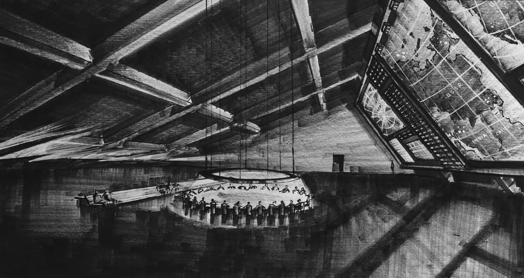 A sketch of the 'War Room' (c) The Stanley Kubrick Archive