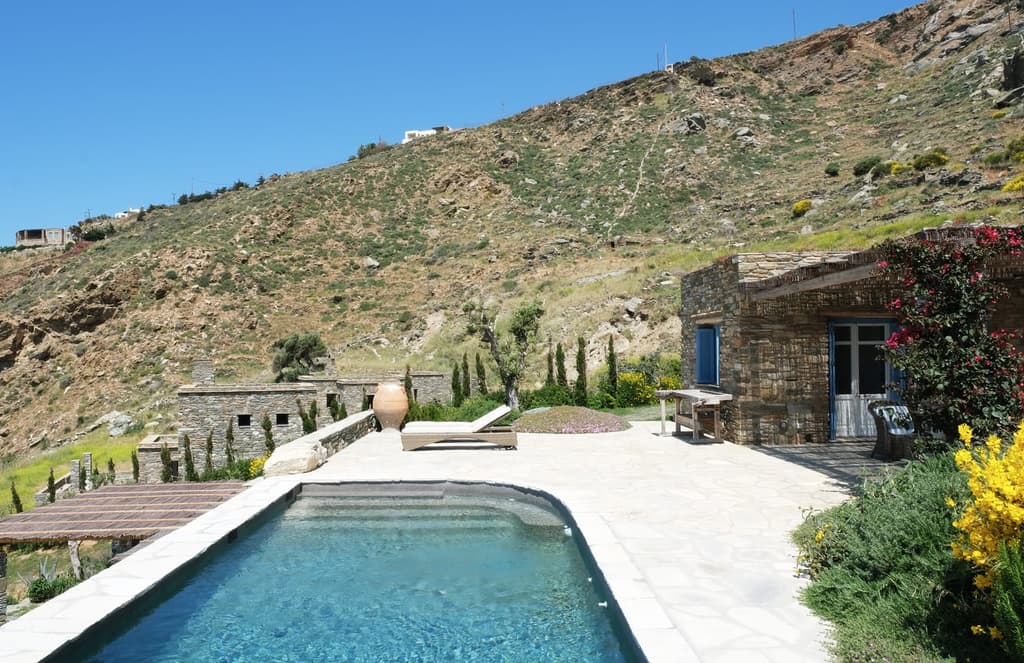 Explore a cliffside Cycladic villa on the Greek island of Andros