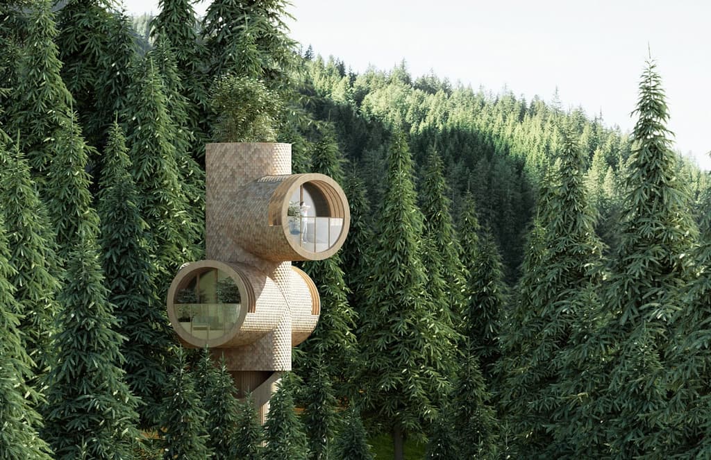 These tubular treehouses can branch out as owners need more space