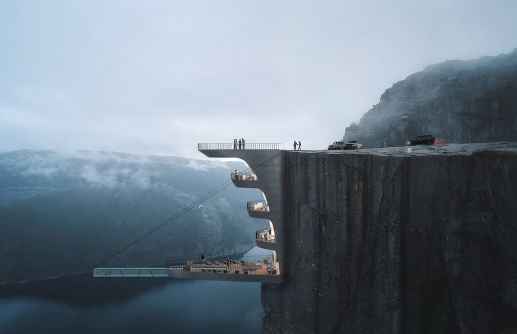 This hotel concept hangs over one of Norway’s biggest fjords