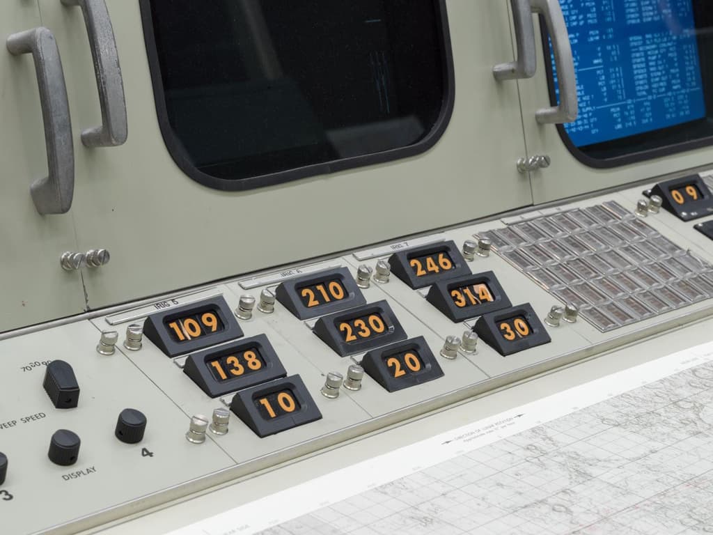 Detail of the computer consoles, restored for the 50th anniversary of the Apollo 11 Moon landing