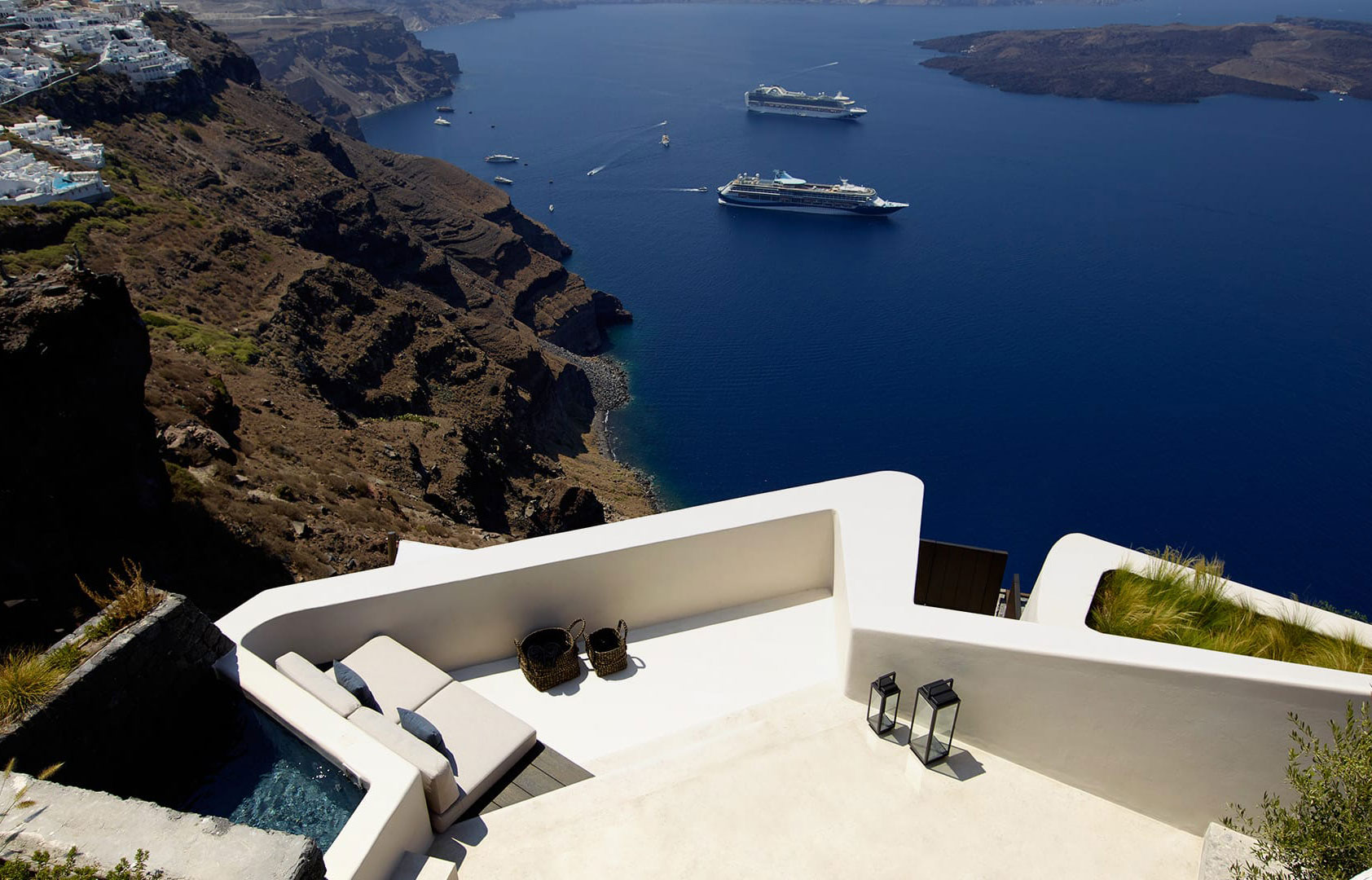 Villa Vora is carved into a volcanic clifftop in Santorini