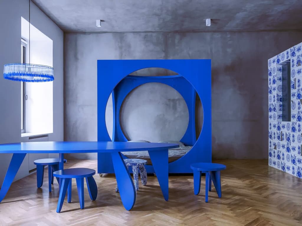 Royal blue reigns at this Moscow rental apartment by Crosby Studios