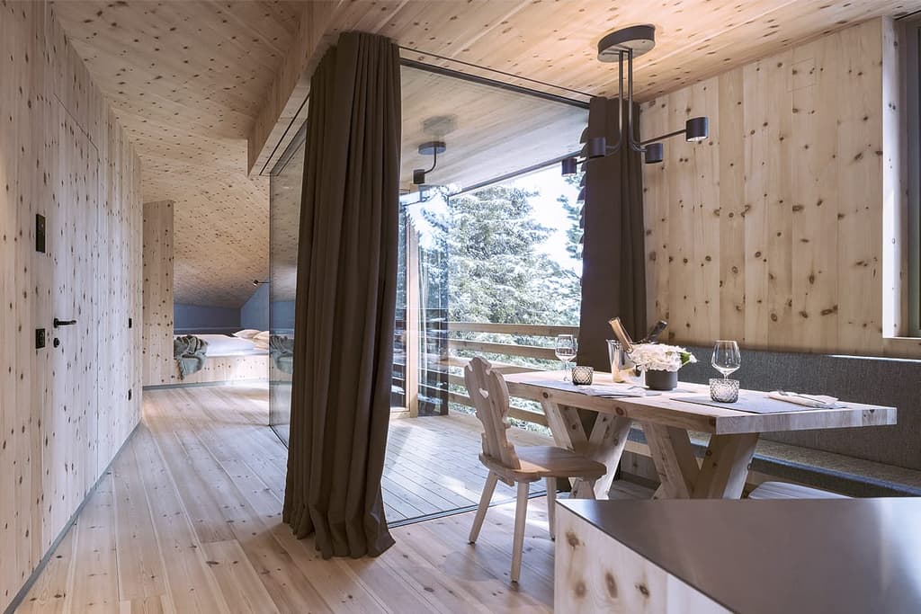 Odles Lodge is a minimal mountain chalet that puts the focus on the Alpine views