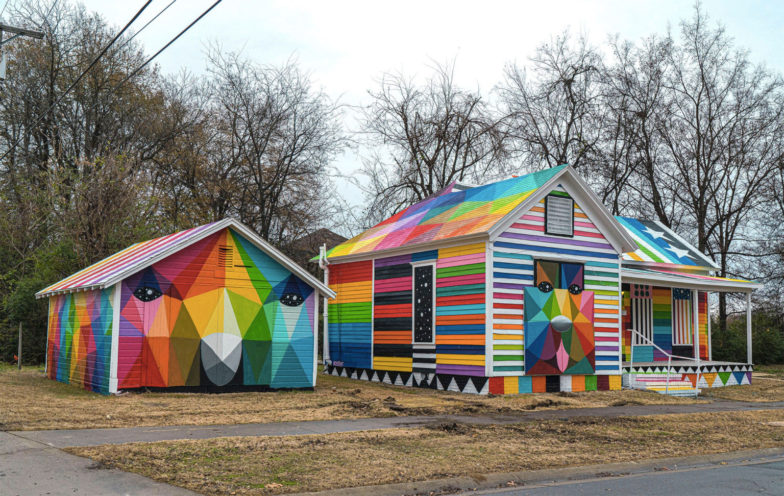 Artist Okuda San Miguel gives an Arkansas house a technicolour paint job