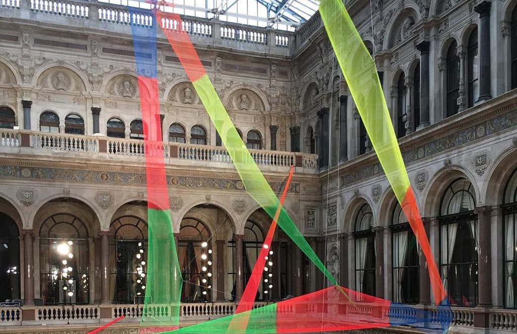 Artist Rana Begum strings a web of coloured nets above Roksanda Ilinčić’s AW20 showspace