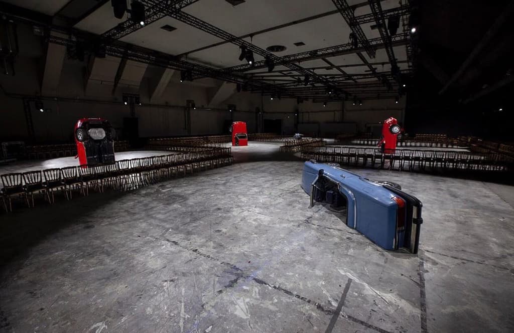 Virgil Abloh’s Off-White AW20 runway was strewn with hacked-up automobiles