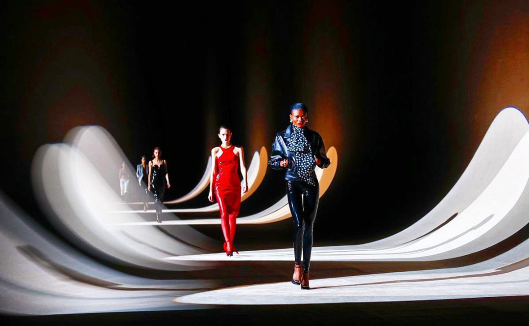 Saint Laurent bathed models in moving lights for its AW20 show