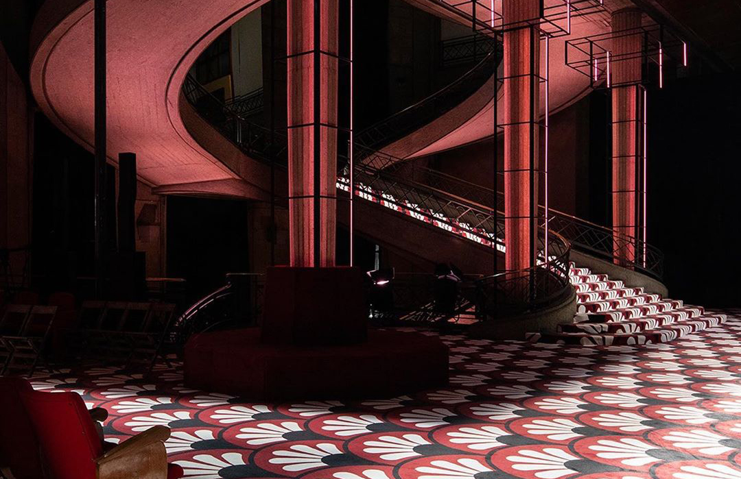 AMO drenched Auguste Perret’s ‘sober’ Palais d’Léna in bold pattern for Miu Miu AW20
