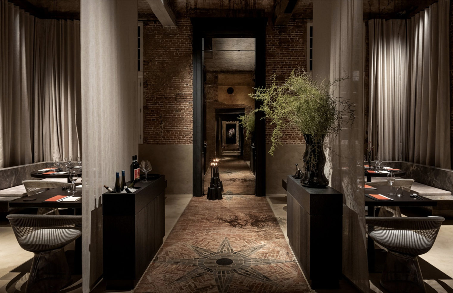 Patinaed brickwork sets the tone inside Antwerp's Stable restaurant