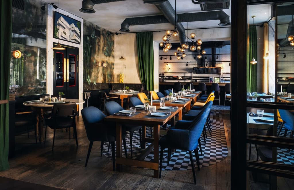 A moody colour palette sets the tone at this St Petersburg restaurant