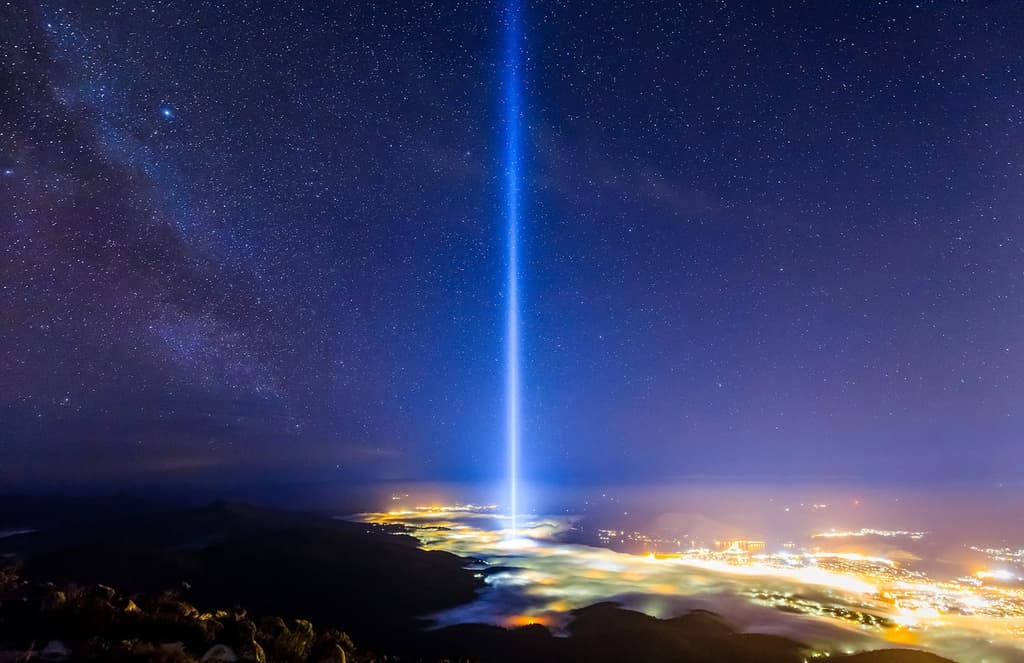 Ryoji Ikeda illuminates the sky with a column of light