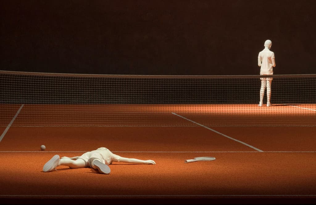 Elmgreen and Dragset play a game of tennis inside Berlin’s König Gallery