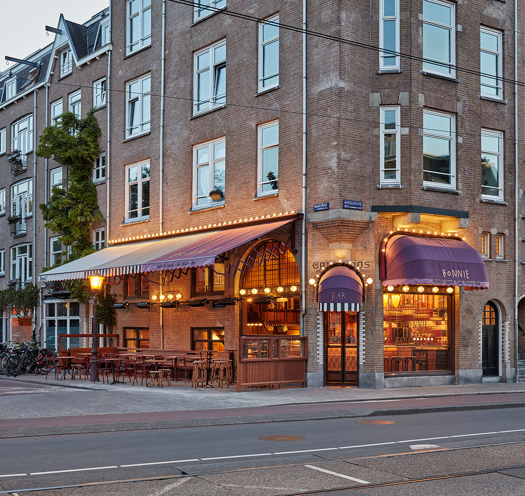 Burgundy tones and tiles set the scene at Amsterdam bistro Bonnie