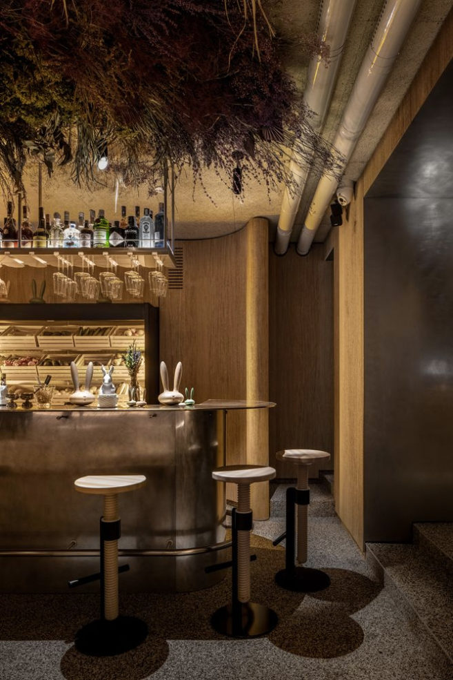 Grass sprouts from the ceiling of Kyiv bar Rabbit Habit - The Spaces