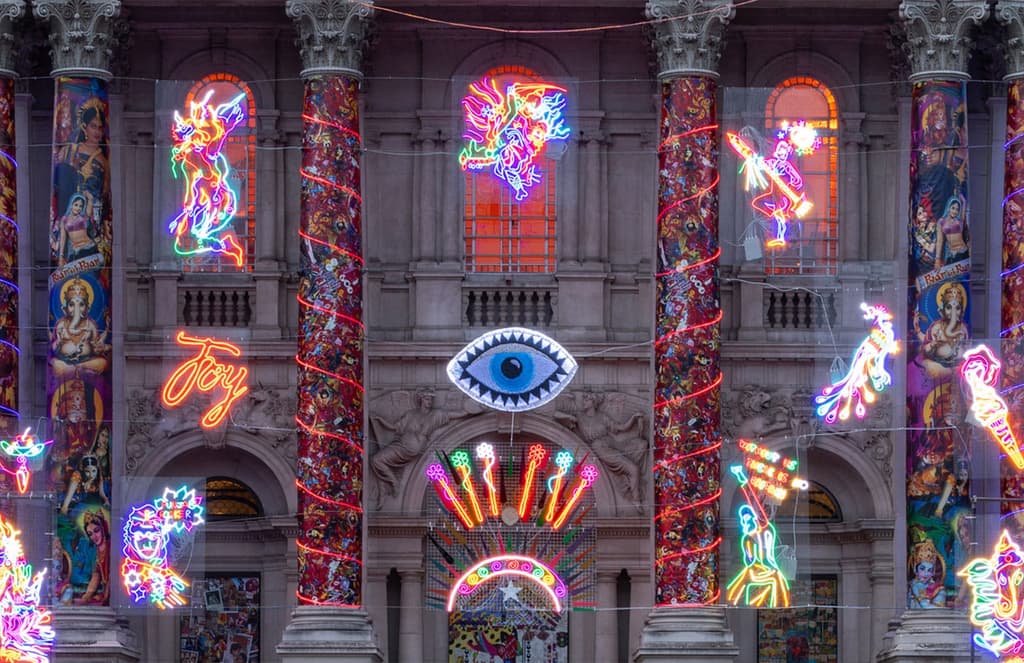 Neon lights festoon Tate Britain in this Diwali-inspired installation