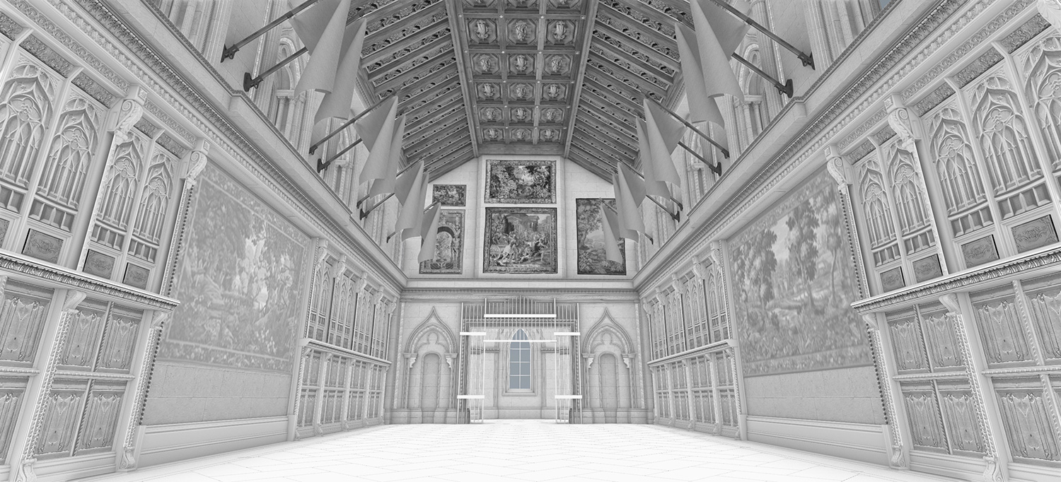 San Simeon interior hall, VFX. Courtesy Don Burt/ Netflix