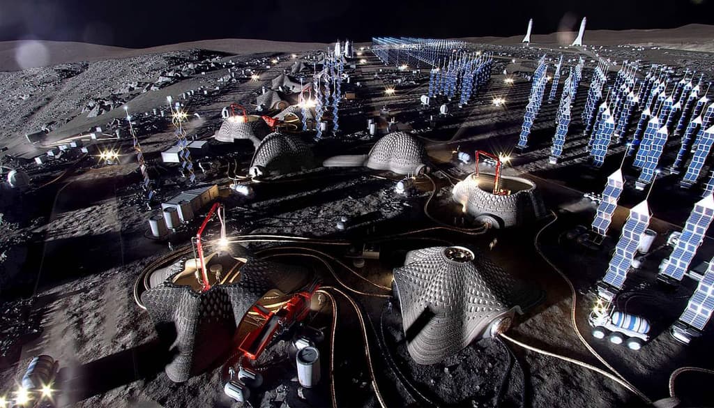 A render showing the imagined Moon Village