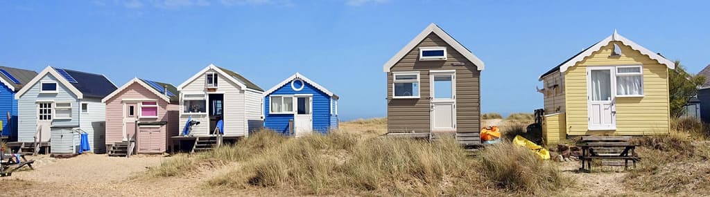 Beach huts in Mudeford Spit in Hengistbury Head, Bournemouth