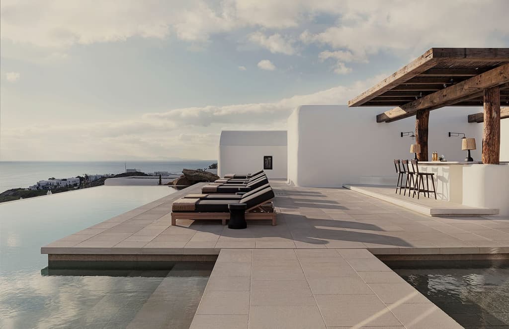 Peace reigns at this tranquil Mykonos hotel perched above the sea