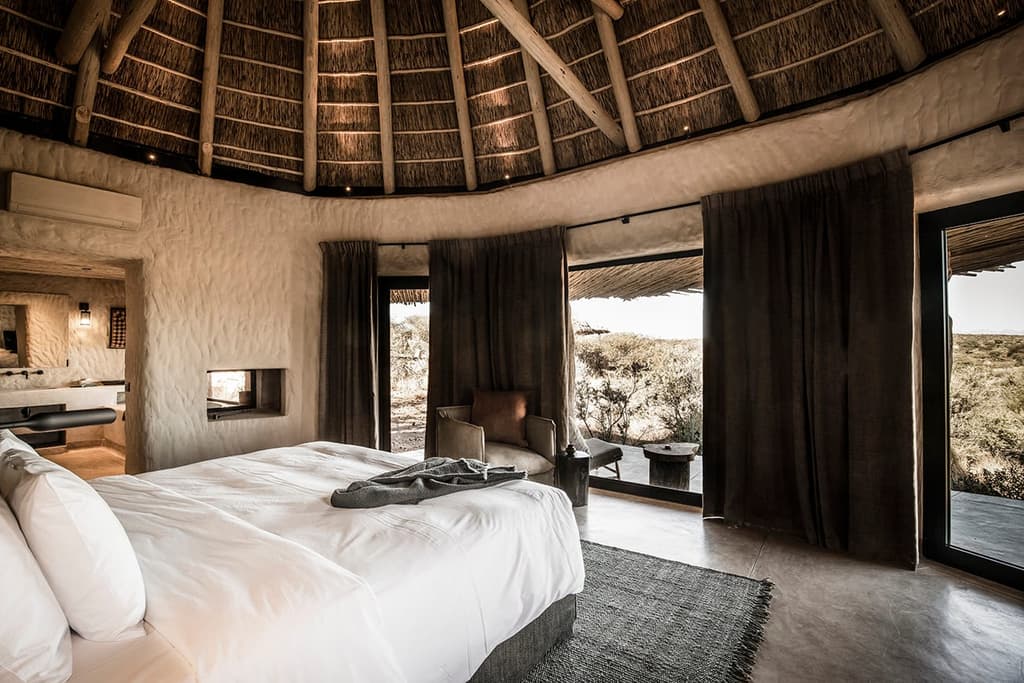 Lodges feature rough walls and hand-finished thatched roof