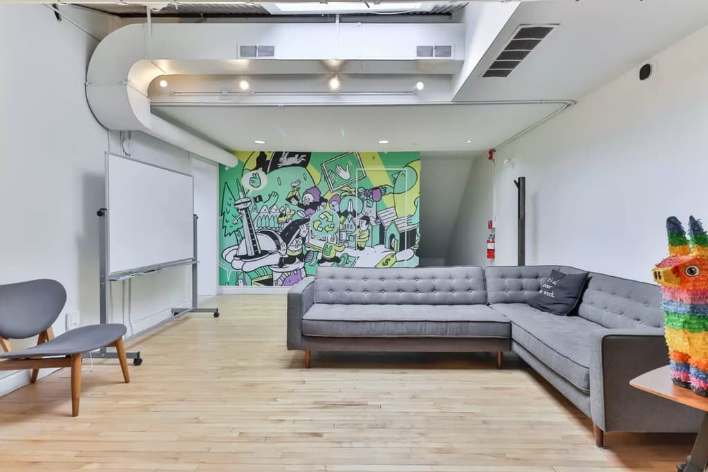 Inside one of the loft units, presently used as an office space