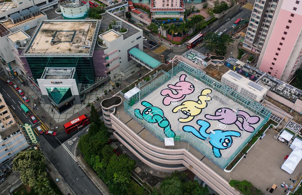 Nike’s latest pop-coloured basketball court is made from 20,000 pairs of old shoes