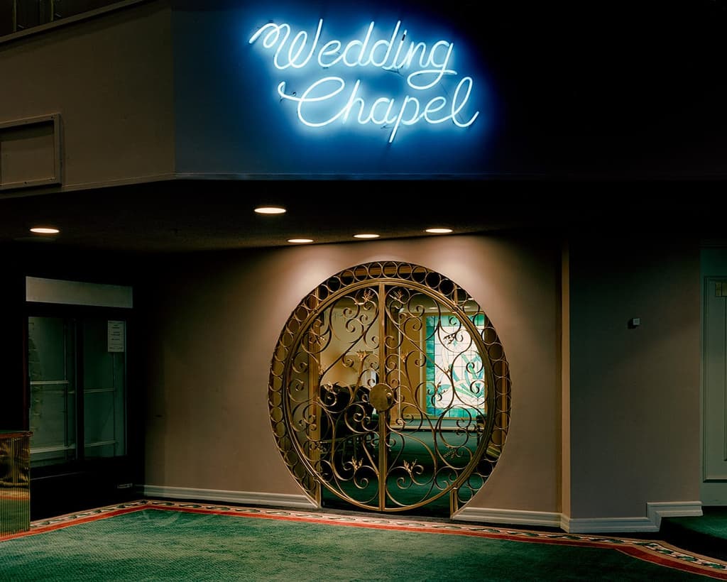 'The Neon Chapel, Las Vegas', Las Vegas by Jane Hilton. Part of For Better Or For Worse at the Solaris Gallery, Hastings. Courtesy of the artist and gallery