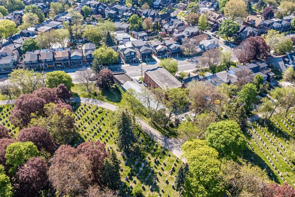 An aerial view of the cemetery on the adjacent plot