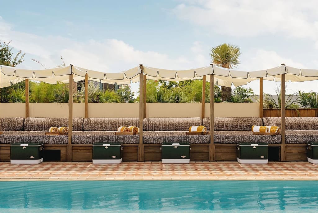 The rooftop pool and terrace at Soho House Austin