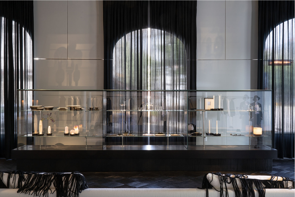 Sheer black drapes heighten the gothic vibe