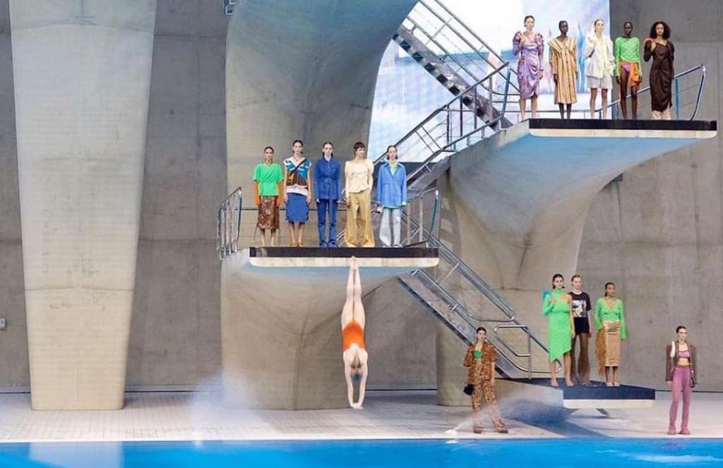 Rejina Pyo made a splash with her SS22 ready-to-wear show at the London Aquatics Centre