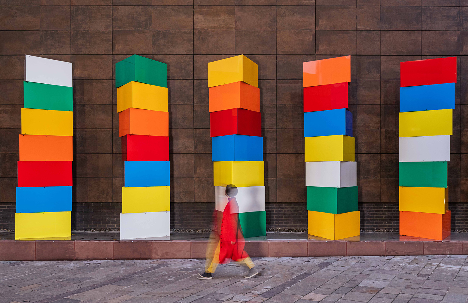 Liz West installs colourful glow-in-the-dark towers in Salford