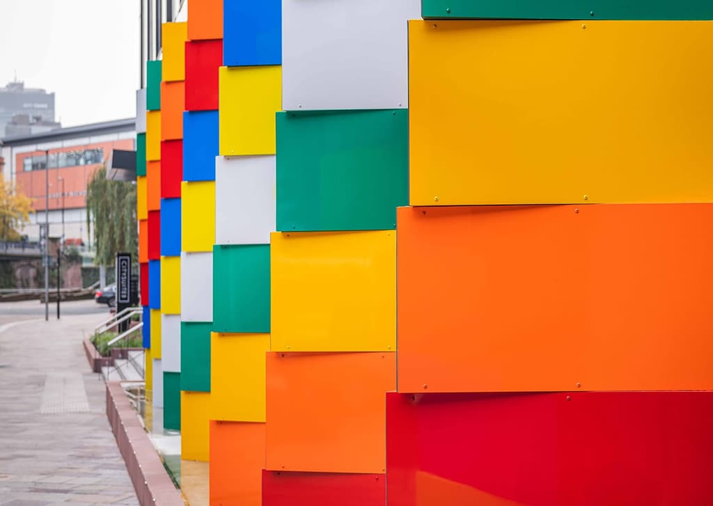 Liz West installs colourful glow-in-the-dark towers in Salford