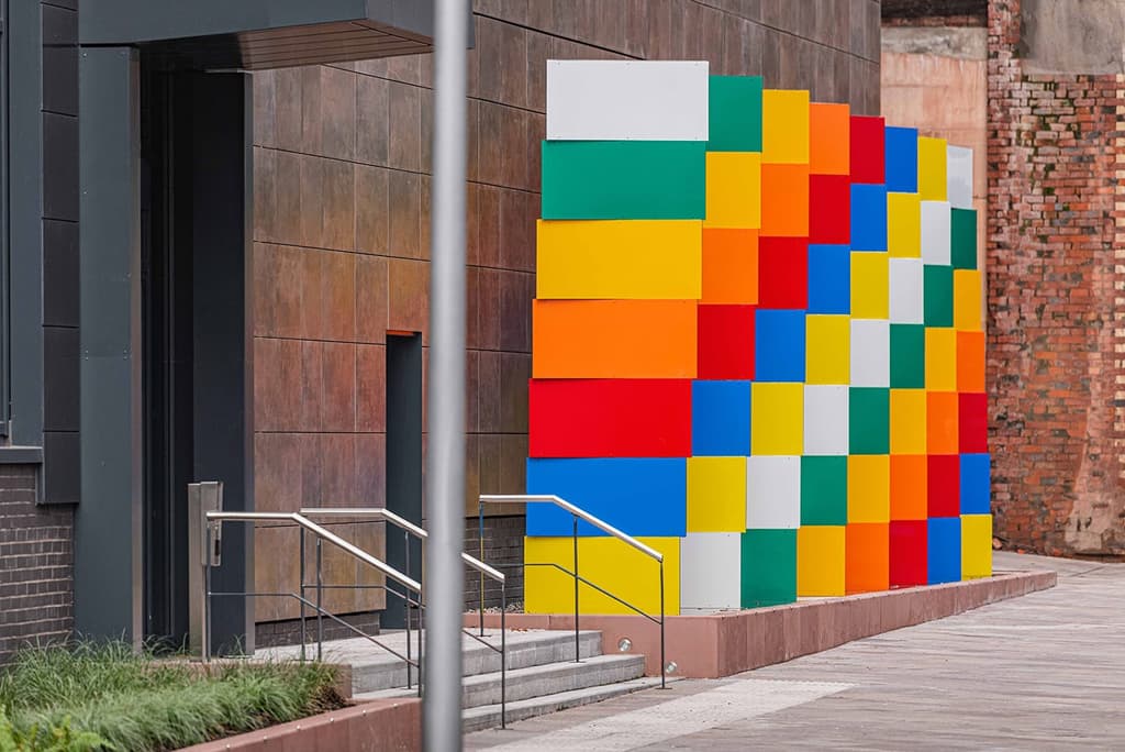Liz West installs colourful glow-in-the-dark towers in Salford