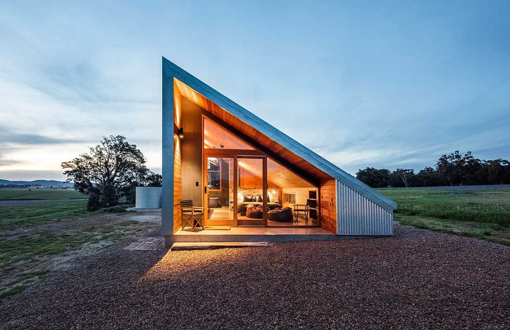 Gawthorne’s Hut is a rustic eco-hut that riffs on the landscape