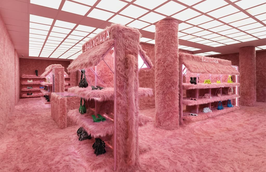 Balenciaga’s brutalist London store gets a fluffy pink makeover