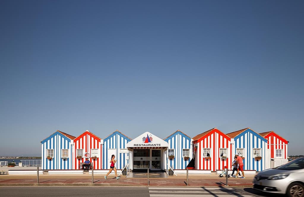 Beach hut architecture inspires Portuguese restaurant Clube De Vela da Costa Nova