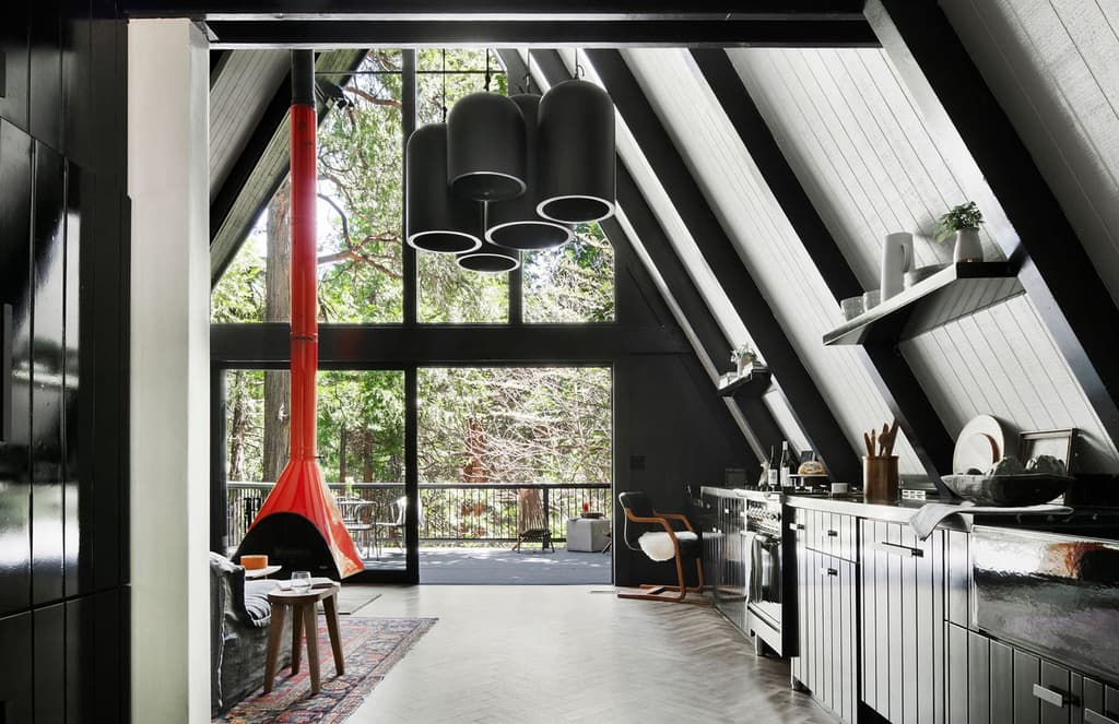 This San Bernardino A-frame offers modern mountain living
