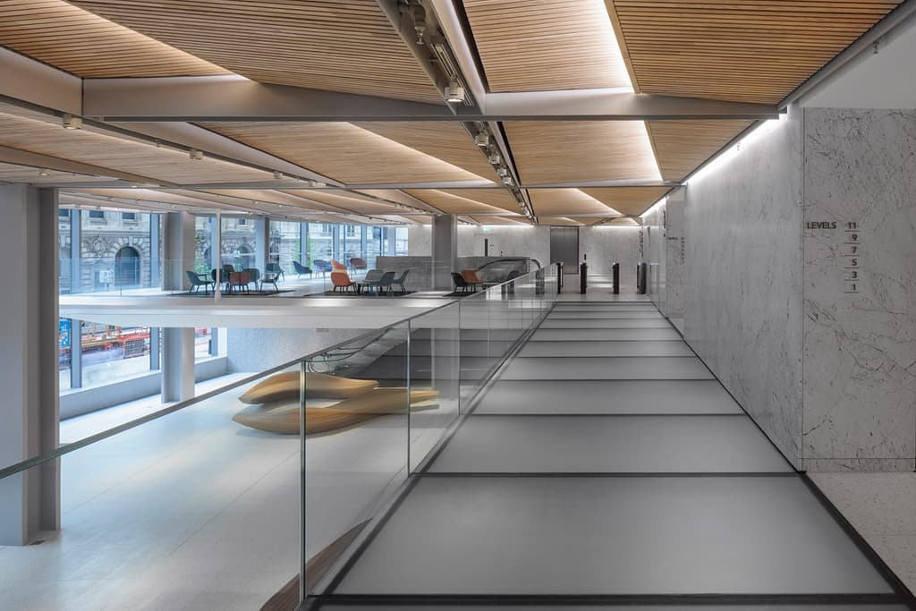 A view of the lobby and ground floor at street level