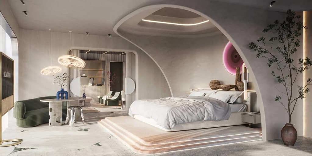 A render of a a suite at the Mondrian Abu Dhabi