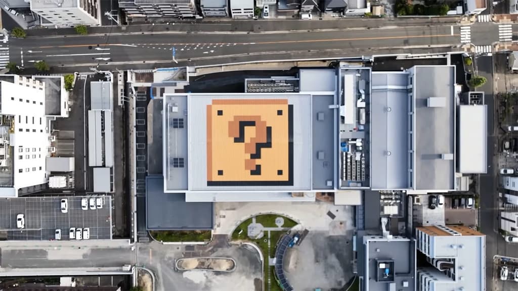 Aerial view of the new Nintendo Museum, which sees the company's original gaming factory repurposed for a new public attraction