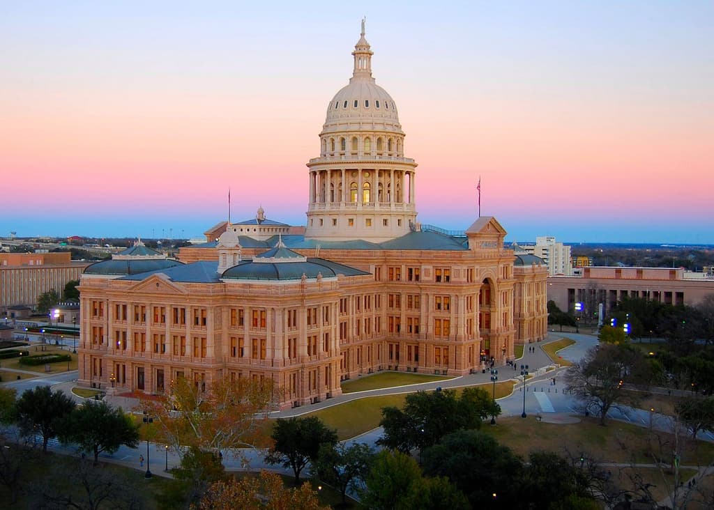 The exterior of the Texas State Capitol in Austin
